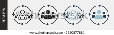 Team Sync Icon Set Multiple Style Collection. Contains Outline, Glyph, Outline Blue and Glyph Blue Style Icons