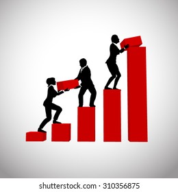 Team of talented executives working on a Bar Chart. Executives working as a team on a bar chart indicating progress.