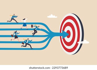 Team target or goal achievement, company or corporate objective and purpose to success in work, strategy or same direction to win together concept, business people employee running to reach target.