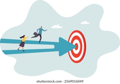 Team target or goal achievement, company or corporate objective and purpose to success in work, strategy or same direction to win together.business concept.flat character.