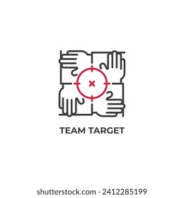 Team target, group teamwork, unity business.  Vector outline icon illustration