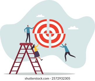 Team target to success together, teamwork or challenge to work as partnership, coworkers or colleague collaboration to achieve goal .business concept.flat character.