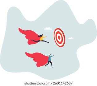 Team target, teamwork or professional aiming and reach business goal, work achievement, cooperation to success,character for design