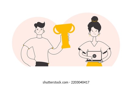 Team of teachers. Online learning concept. Modern linear style. Vector illustration.