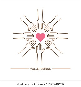 Team teamwork business join hand together concept, Power of male and female volunteer charity work, Single outline design icon, Vector illustration