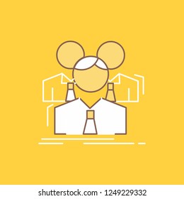 Team, teamwork, Business, Meeting, group Flat Line Filled Icon. Beautiful Logo button over yellow background for UI and UX, website or mobile application