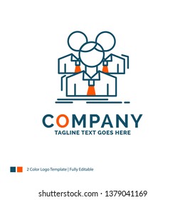 Team, teamwork, Business, Meeting, group Logo Design. Blue and Orange Brand Name Design. Place for Tagline. Business Logo template.