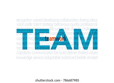 Team and Teamwork cloud bubble on a white background with blue text