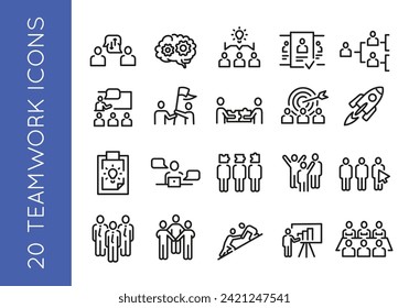 Team, teamwork, collaboration, cross-function cooperation, support .Business simple line icons collection for mobile app, web, promotional and SMM. vector illustration. Editable stroke