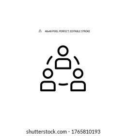 Ilustración vectorial de icono de línea simple de colaboración, trabajo en equipo. Trazo editable. 48x48 Pixel Perfecto.