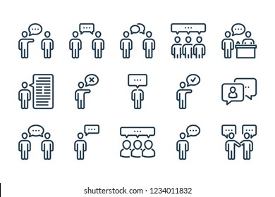 Team, Teamwork, Communication And Conversation Related Line Icon Set. Talk, Dialog And Speech Linear Vector Icons.