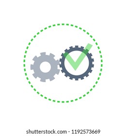 Team and teamwork cooperation gears set, showing how process works vector. Machine mechanism working making positive results. Rounded cogwheel icon