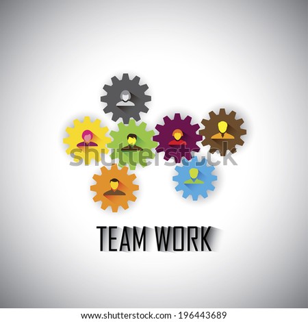team & teamwork of corporate employees & executives - concept vector graphic. This illustration can also represent worker management, gears & cogwheels working together, flat design