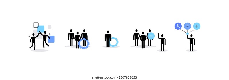 Team, teamwork and employees. Set of icons, flat doodles, infographic elements. Vector file.