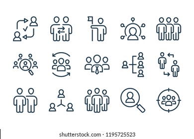 Team, Teamwork and Training line icons. Partnership and Office Management vector linear icon set.