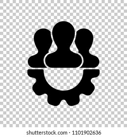 Team, technical support, few person and gear. On transparent background.