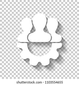 Team, technical support, few person and gear. White icon with shadow on transparent background