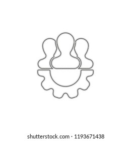 Team, technical support, few person and gear. Dotted outline silhouette with shadow on white background