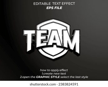 team  text effect, font editable, typography, 3d text. vector template