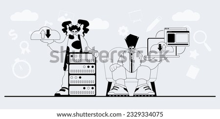 A team that specializes in SEO . trendy exemplar in a analogue manner. Trendy style, Vector Illustration