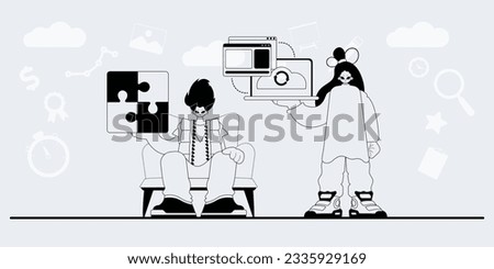 A team that specializes in SEO . trendy exemplar in a analogue manner. Trendy style, Vector Illustration