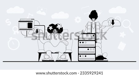 A team that specializes in SEO . trendy exemplar in a analogue manner. Trendy style, Vector Illustration