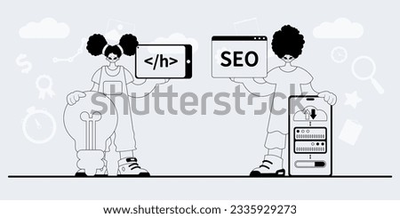 A team that specializes in SEO . trendy exemplar in a analogue manner. Trendy style, Vector Illustration