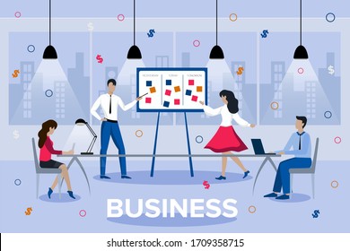 Pensamiento en equipo y lluvia de ideas. Análisis de la información de la empresa. Capacitación del personal de oficina. Aumentar las ventas y habilidades. Administrador que presenta el informe financiero de la empresa. Equipo de lluvia de ideas.
