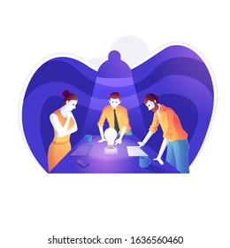 Pensamiento en equipo y lluvia de ideas. Un equipo creativo de personas está trabajando en un proyecto, un método analítico de lluvia de ideas. Trabajo en equipo con la idea.