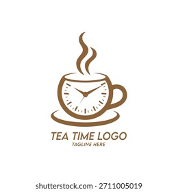 Logotipo del tiempo del Equipo, taza de café, logotipo de la tienda de café, diseño de la taza y del Vector del reloj, logotipo de la tienda del té
