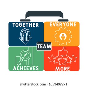 Team - Together Everyone Achieves More acronym, business concept. word lettering typography design illustration with line icons and ornaments.  Internet web site promotion concept vector layout.
