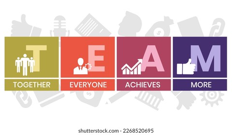 Team - Together Everyone Achieves More acronym, business concept. word lettering typography design illustration with line icons and ornaments. Internet web site promotion concept vector layout.