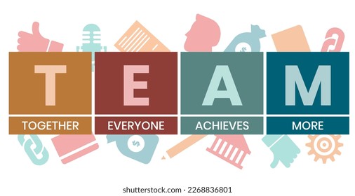 Team - Together Everyone Achieves More acronym, business concept. word lettering typography design illustration with line icons and ornaments. Internet web site promotion concept vector layout.