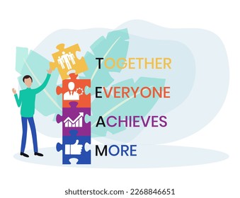 Team - Together Everyone Achieves More acronym, business concept. word lettering typography design illustration with line icons and ornaments. Internet web site promotion concept vector layout.