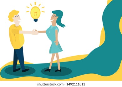 Team together Men shake hands with women, creating new ideas for job creation. Can be used as a banner, logo, icon, template,vector illustration.