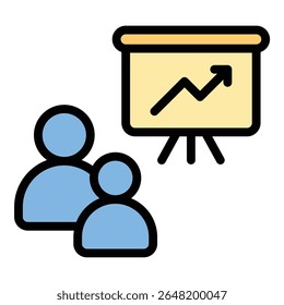 Ícone de treinamento em equipe ilustração de estilo de linha plana representando colaboração e desenvolvimento de habilidades em grupo, adequado para aprendizado corporativo, liderança e projetos de aprimoramento de trabalho em equipe
