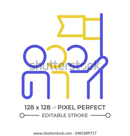 Team two color line icon. Coworkers bicolor outline symbol. Collective work. Working together. Team spirit. Group effort. Duotone linear pictogram. Isolated illustration. Editable stroke