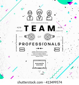 Team Typographic Label Concept. Thin Line Flat Style for Business Logo, Posters, Placards, Presentations and Websites Design. Concrete Wall Texture