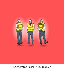 A team of uniform security guard on duty. Vector illustration.