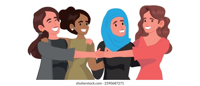 team of united women, female unity and planning, vector illustration.