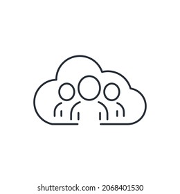 Team users in the cloud.  Vector linear icon isolated on white background.