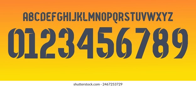 team vector font 2012- 2013 sports style font kit. Barcelona font. sports style letters and numbers for soccer team on away jersey background.