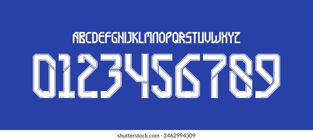 team vector font 2021 - 2022 sports style font kit. real madrid font. sports style letters and numbers for soccer team on away jersey background.