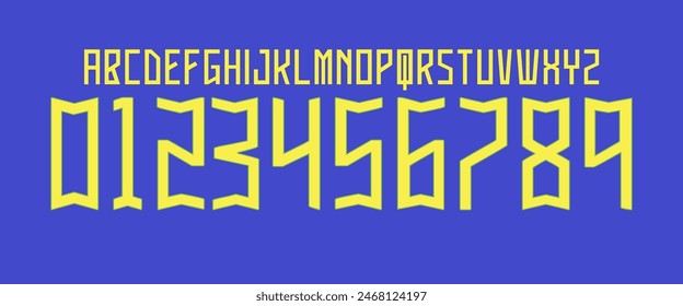 team vector font 2022 sports style font kit. Brazil font. sports style letters and numbers for soccer team on away jersey background.