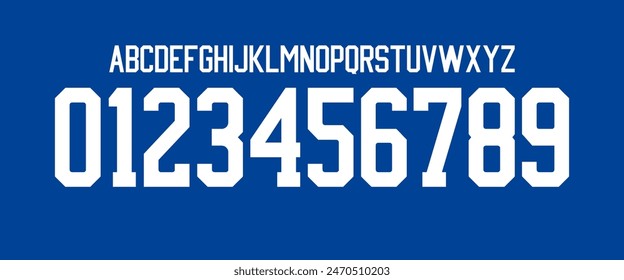 team vector font 2022 sports style font kit. USA font. sports style letters and numbers for soccer team on away jersey background.	