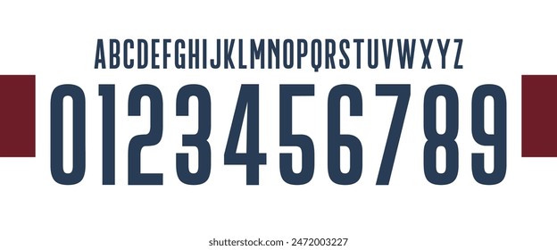 team vector font 2022-23 sports style font kit. Portugal font. sports style letters and numbers for soccer team on away jersey background.	