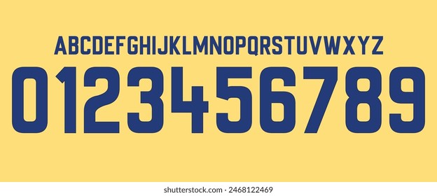 team vector font 2023- 2024 sports style font kit. Boca font. sports style letters and numbers for soccer team on away jersey background.