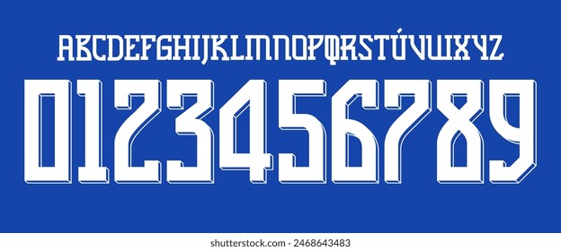 team vector font 2024 sports style font kit. Croatia font. sports style letters and numbers for soccer team on away jersey background.