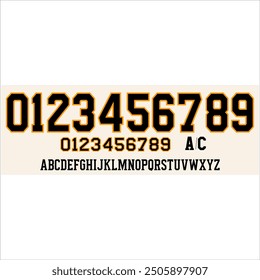 Team vector font Boston Bruins 2023-2024 3rd font style kit. Sports style letters and numbers for Hockey National League (NHL) team on 3rd jersey background.