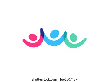 Team Vector Icon, People Hold Hand And Raise Their Hands Up, Victory And Support Symbol, Abstract Colorful Logo Template On White Background